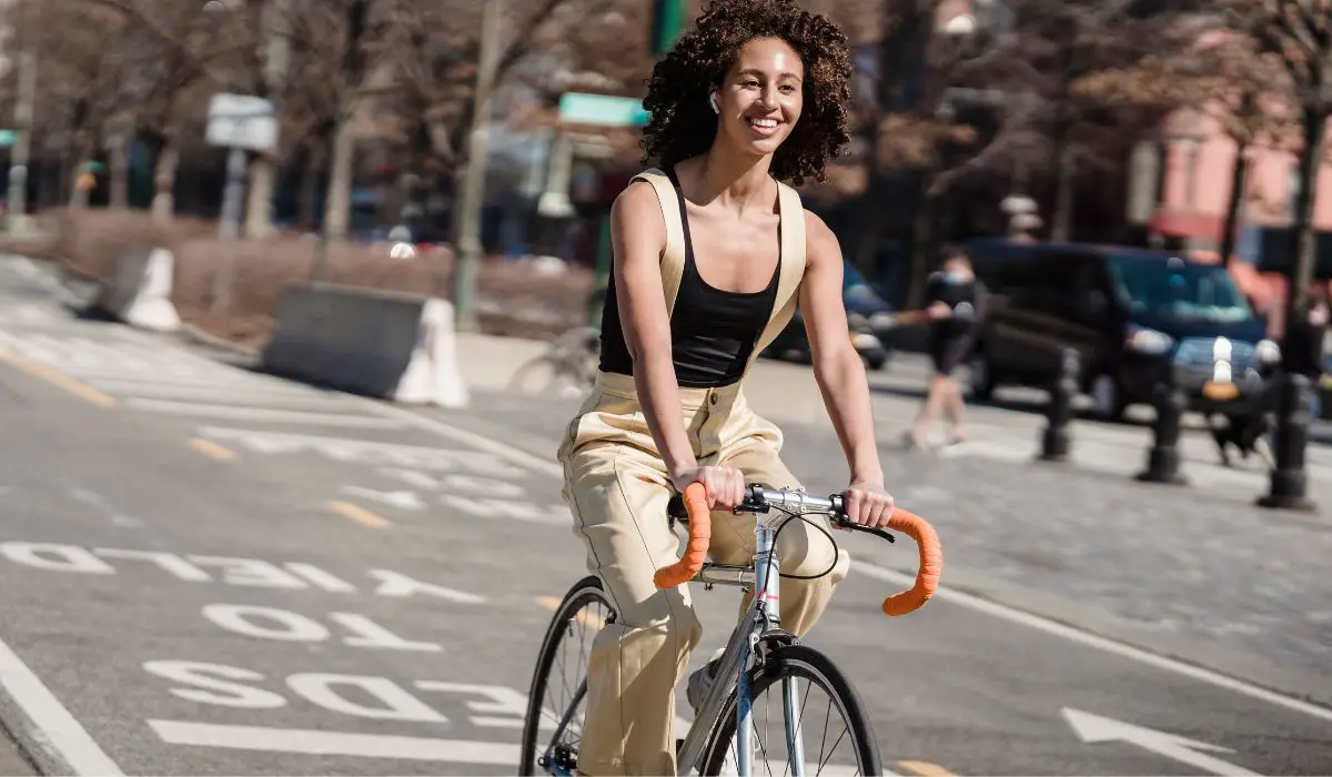 A person on a bike with good upright posture. 