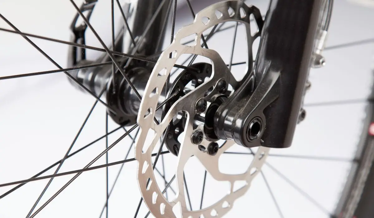 A close up of a bike's disc break. 