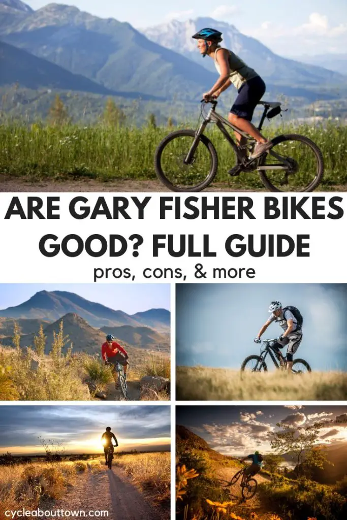 Several photos of mountain bikers and center text that reads Are Gary Fisher bikes good? Full guide pros, cons, and more.