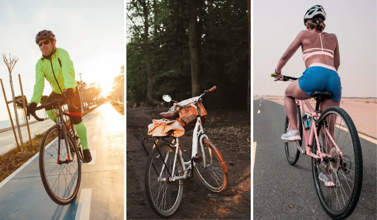 3 photos of different types of bikes side by side. 